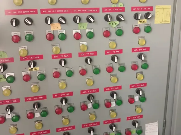 Tablero de control con botonera e indicadores luminosos etiquetados